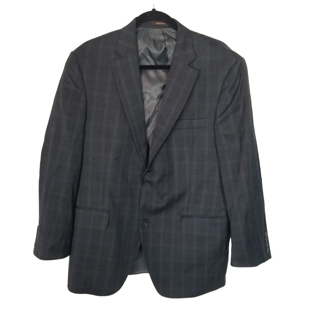Peter Millar Mens 40S Gray Plaid Long Sleeves Wool 2-Piece Blazer Suit Set